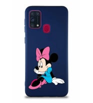 Samsung Galaxy M31 Soft Premier Kapak Minnie Mouse-E Tasarımlı Silikon Kılıf - Lacivert (Şeffaf)