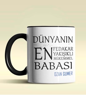 Kişiye Özel Dünyanın En En En Babası Temalı Siyah Kupa Bardak (Siyah)