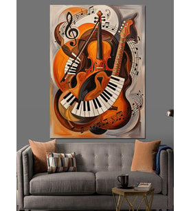 Gitar Müzik Aleti Soyut Dekoratif Kanvas - Mdf Ahşap Tablo