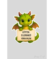 Sevimli Dino Sticker Lütfen Ellerimizi Yıkayalım Etiketi