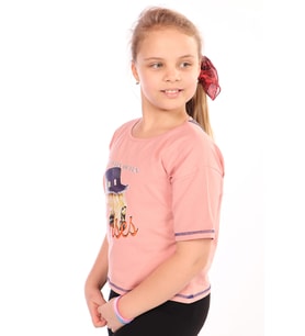Toontoy Kız Çocuk Roses Yazı Baskılı Tişört (Koyu Pudra)
