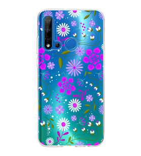 Huawei P20 Lite 2019 Uyumlu Kapak Flowers Tasarımlı Şeffaf Silikon Kılıf
