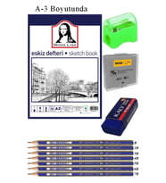 Eskiz Defteri A3 50 Yaprak Karakalem Çizim Seti Hamur Silgi Faber Castell Dereceli Kalem Hobi Tasarım Seti (Beyaz)