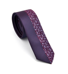 Bordo ve Lacivert Pano Desenli Dokuma Kumaş Slim Fit Kravat // KPK009 (Renksiz)