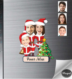 Kişiye Özel Yılbaşı Aile Ahşap Magnet -5