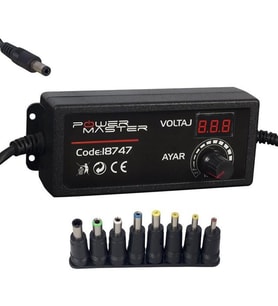 Powermaster PM-18747 3 Volt - 24 Volt - 2 Amper Çok Uçlu Dijital Ekranlı Ayarlı Kademeli Adaptör