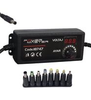Powermaster PM-18747 3 Volt - 24 Volt - 2 Amper Çok Uçlu Dijital Ekranlı Ayarlı Kademeli Adaptör