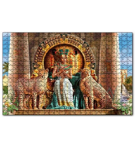 Cakapuzzle Antik Mısır Nefertiti Taht Yanında Çitalar Puzzle Yapboz MDF (Ahşap) (120 Parça)