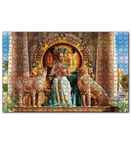Cakapuzzle Antik Mısır Nefertiti Taht Yanında Çitalar Puzzle Yapboz MDF (Ahşap) (120 Parça)
