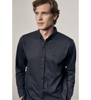 Koyu Lacivert Smart Düğmeli Yaka Uzun Kol Cepsiz Slim Fit Casual Gömlek 1004255172