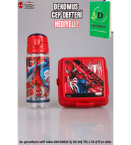 "DEKOMUS CEP DEFTERİ HEDİYELİ" LİSANSLI SPIDERMAN 500 ML TRITAN MATARA VE 2 KATLI BESLENME KUTUSU / LUNCH BOX SETİ (Kırmızı)