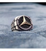 925 Ayar Gümüş Mikro Taşlı Mercedes - Benz Mersedes Figürlü Erkek Yüzük