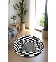 Siyah Beyaz İlizyon Kaymaz Tabanlı Yuvarlak Halı ILI005 - 100 x 100 cm