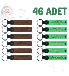 A Kahve & Fıstık Yeşili, Sınıf Öğretmeninden Hediye 46'lı Set Kişiselleştirilebilir Deri Anahtarlık