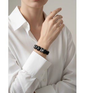 Valmont Accessories Kadın Altın Renk Siyah-Antrasit Baget Taşlı Bileklik