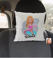 BK Gift Kişiye Özel İsimli Kadın Doğum Günü Karikatürlü Kare Araç Koltuk Yastığı-2