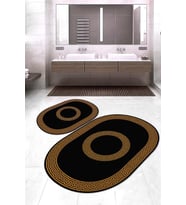 Dijital Baskılı Kaymaz Taban Yıkanabilir Oval 2'li Klozet Takımı Banyo Paspası NOKZ-HS-415 (Gold)