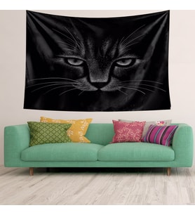 Kedi Desenli Sevimli Kedi Siyah Leke Tutmaz Kadife Dokulu Kumaş Duvar Örtüsü Duvar Halısı Tapestry
