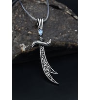 Hz. Ali Zülfikar Kılıcı Aquamarine (AQUA MARİN) Taşlı Erkek Kolye Zincir 925 Ayar Gümüş 901128