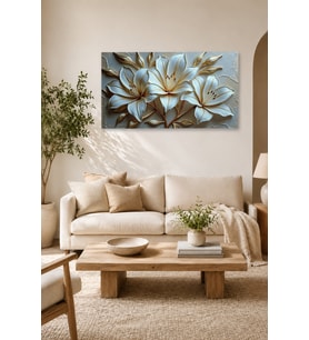 Tam Renk Gold Detaylı Zambak Dekoratif Kanvas Duvar Tablosu