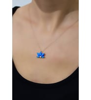 925 Ayar Gümüş Rose Kaplama Lacivert Opal Taşlı Lotus Kolye