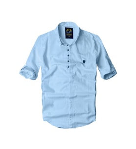 Slim Fit %100 Pamuk Kumaş Hakim Yaka Uzun Kol Gömlek -buz Mavisi-