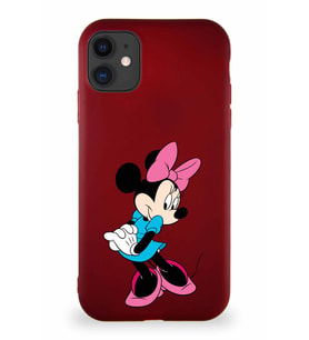Apple iPhone 11 Soft Premier Kapak Minnie Mouse-F Tasarımlı Silikon Kılıf - Mürdüm (Şeffaf)