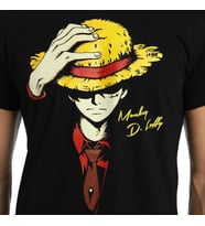 Bant Giyim - One Piece Monkey D. Luffy Siyah Erkek T-shirt Tişört