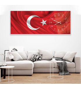 Saatli Al Bayrak Cam Tablo