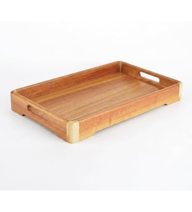 Büyük Boy Akasya Ahşap Sunum Tepsisi (40x28 cm) - Doğal Ahşap Çay, Kahve ve Kahvaltı Tepsisi, Kulplu Tasarım