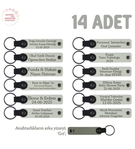 Karne Gününde Dağıtılacak Süper Hediye, 14'lü Anahtarlık Set, İsme Özgü Hatıralık, Beyaz & Gri