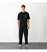 Erkek Kısa Kol Yazlık Tişört Bisiklet Yaka Baskılı Oversize T-Shirt - Siyah