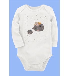 Organik Baskılı Pamuklu Unisex Bebek Body UZUNE275