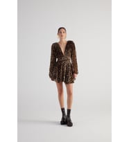 Leopar Desenli V Yaka Mini Janet Elbise Kahve