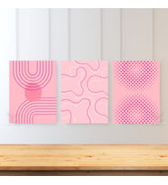 Dikey 3'lü Kanvas Tablo Pembe Boho Line Art Modern Minimalist Duvar Salon Ofis Tablosu