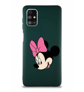Samsung Galaxy M51 Soft Premier Kapak Minnie Mouse-B Tasarımlı Silikon Kılıf - Yeşil (Şeffaf)