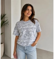 Batik Desenli Tişört Bisiklet Yaka Kısa Kol Regular Fit T-shirt - Gri