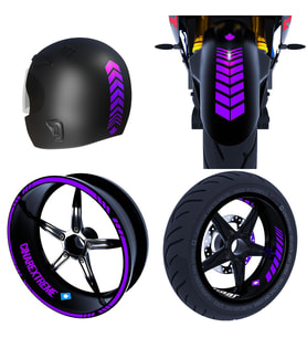 Moto Rider 4'lü Sticker Seti Patlıcan Moru İç Dış Jant Şeridi Kask ve Çamurluk Ç