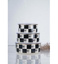 Acar Qualita King Emaye 3lü Saklama Kabı Dama Dekor (Mavi)