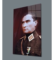 Atatürk Üniformalı Portre Dikey Cam Tablo Hediyelik Büyük Tablo Ev Ofis Dekoru