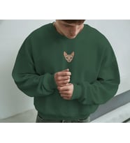 Erkek Sphynx (Tüysüz) Kedisi Desenli Sweatshirt – Minimal Göğüs Baskılı, Unisex Rahat Kalıp (Koyu Yeşil)