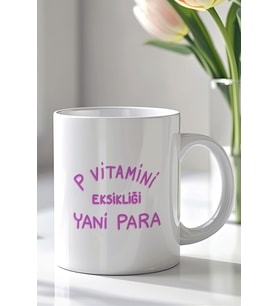 Mizahi Yazılı 330ml Baskılı Beyaz Seramik Kupa Bardak