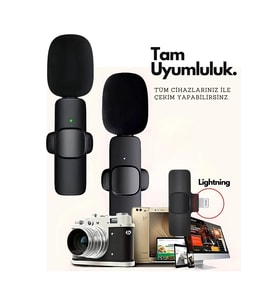 Type-c Çiftli Kablosuz Yaka Mikrofon Seti Telefon Vlog Canlı Yayın Tiktok Youtube Uyumlu
