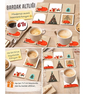 Noel Temalı 2 7x7 – 6’lı Set Dekoratif Kare Tasarım