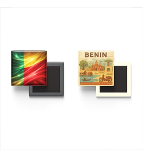 Buzdolap Magnetleri - Benin Bayrağı ve Paper Cut Tema - 2'li Set Magneti