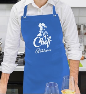 BK Gift Kişiye Özel İsimli Chef Tasarımlı Profesyonel Saks Mavi Mutfak Önlüğü, Aşçı Önlüğü, Şef Önlüğü, Arkadaşa Hediye-8