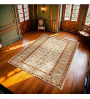 Krem Vintage Stil Kaymaz Tabanlı Yumuşak Dokulu Salon Halısı Eskitme Görünüm Koridorda Şık