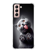 PrintiFy Samsung Galaxy S21 Plus Uyumlu Kedi 2 Baskılı Şeffaf Köşe Korumalı Antişok Kılıf