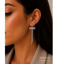 İpekish Silver Fiyonk Figürlü Zirkon Taşlı Sallantılı Çivi Küpe Işıltılı Çelik Kadın Küpe