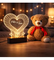 Sevgililer Günü’ne Özel İsimli Kalpli 3D LED Gece Lambası & Peluş Ayıcık Seti